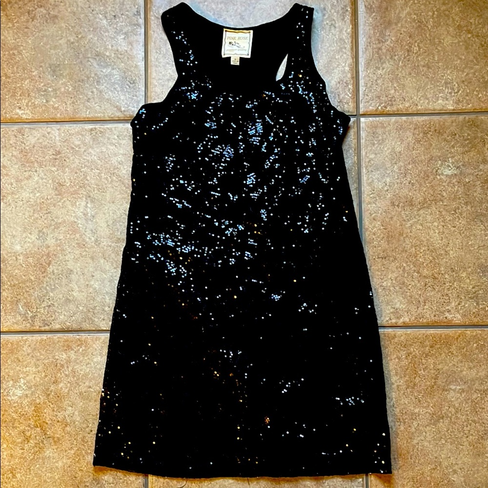 Pink Rose Black Sleeveless Sheath Mini Dress